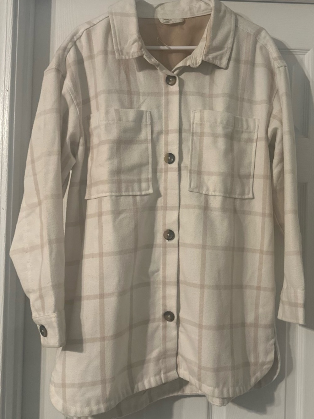 Serra Cream Plaid Lightweight Button-Up Shacket